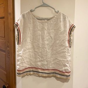 White Linen Rainbow detail Top